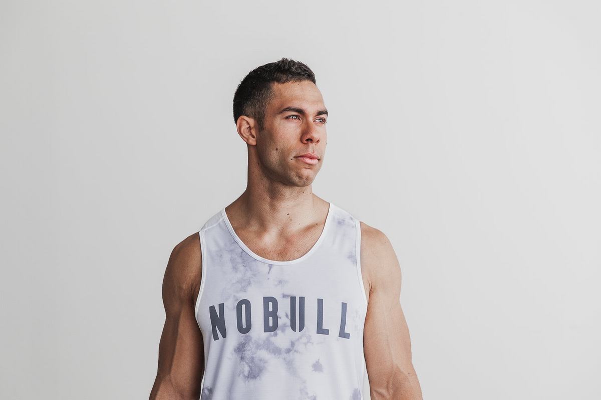 Nobull Tie-Dye Men\'s Tank Tops White | Australia (TK1987)